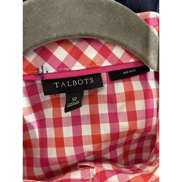 Talbots Women’s Sz 12 - Pink/Red Gingham Plaid Top - Button-up / Sleeveless - Picture 3 of 4